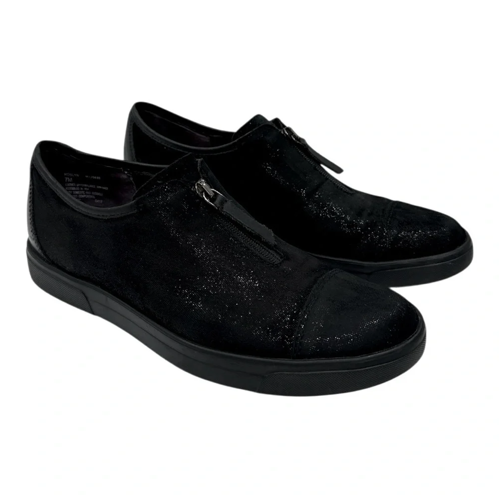 MUNRO ROSLYN Zip Sneaker Comfort Shoe BLACK SUEDE size 7 M